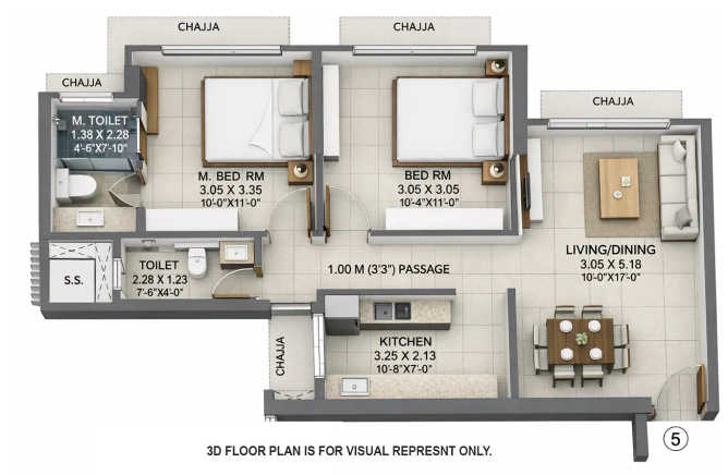 Wadhwa Atmosphere O2 Mulund - Floor plan 2 BHK 628 Sq.ft