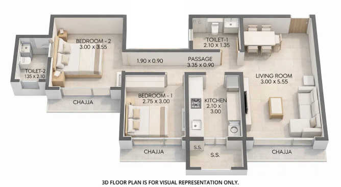 JP Infra Parkway Andheri - Floor plan 2 BHK 598 Sq.ft