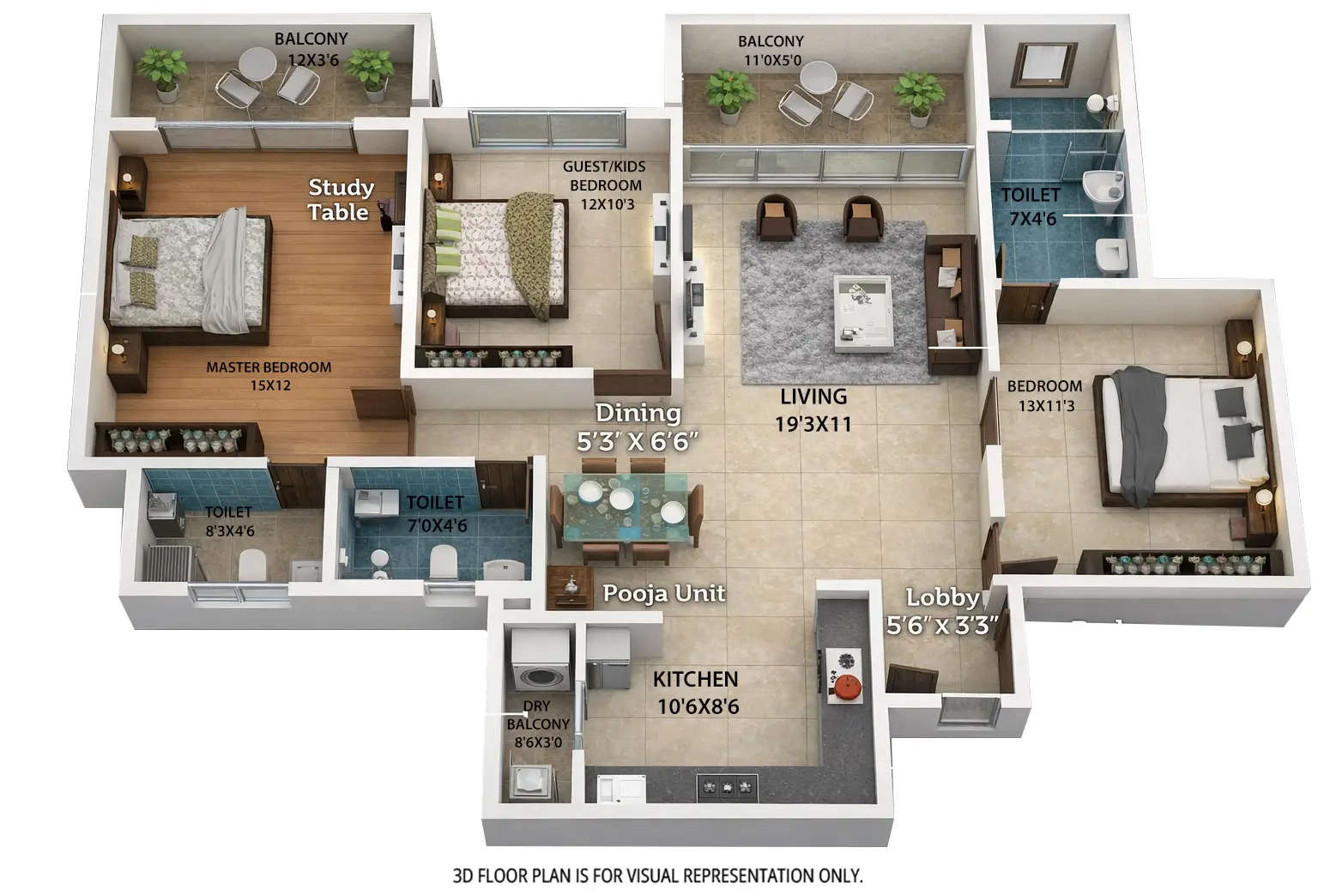 Floor plan for 3 BHK