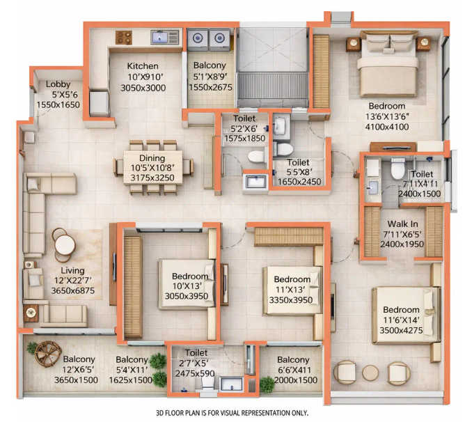 Pristine O2 World Kharadi - Floor plan 4 BHK 1688 Sq.ft