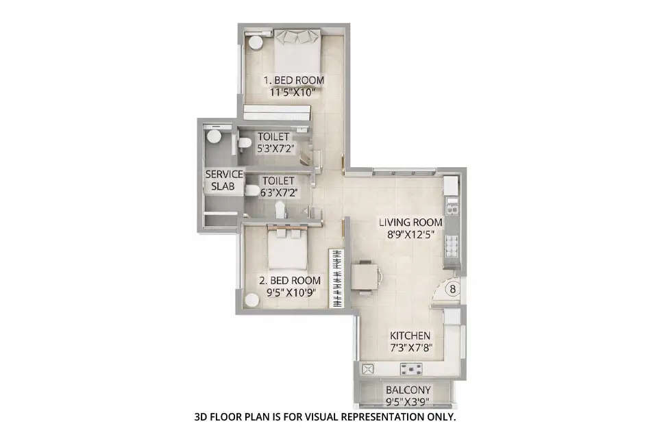 Floor plan for 2 BHK