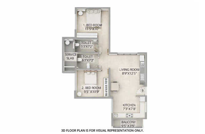 Puranik Ikigai Ghodbunder Road - Floor plan 2 BHK 500 Sq.ft