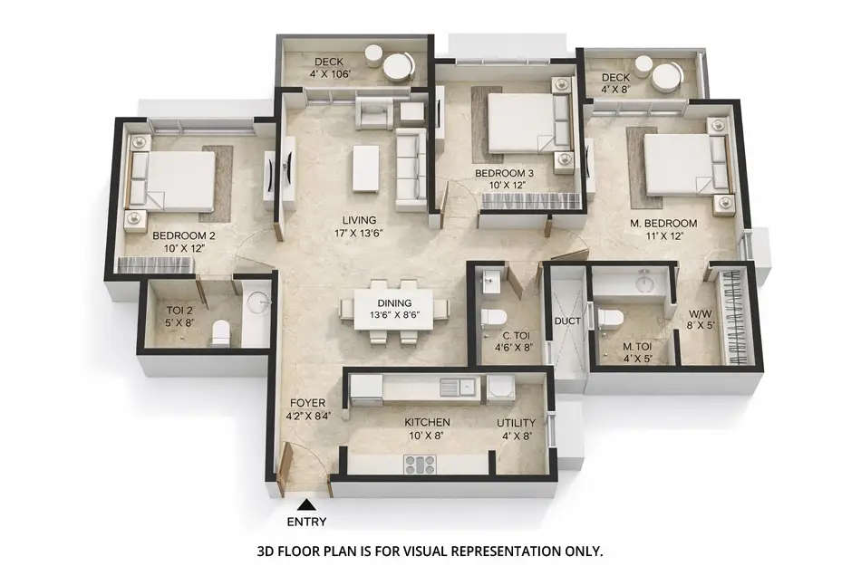 Floor plan for 3 BHK