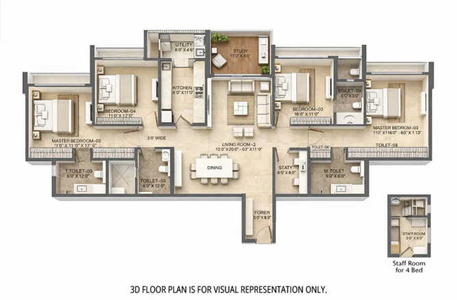Lodha Solitaire Mahalaxmi - Floor plan 4 BHK 1797 Sq.ft