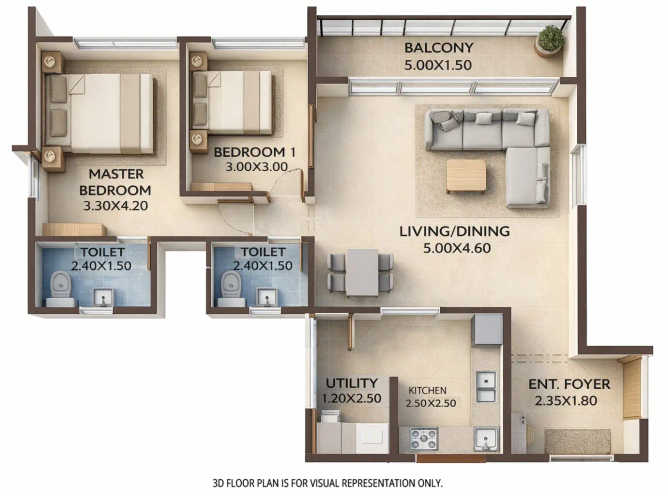 Nova Residency Mundhwa - Floor plan 2 BHK 874 Sq.ft