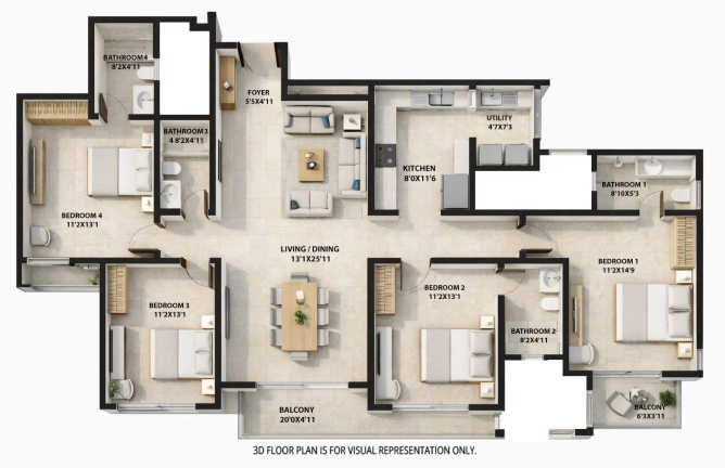 Sobha Townpark Electronic City - Floor plan 4 BHK 2203 Sq.ft