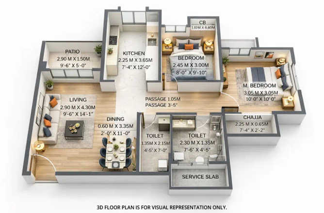 Puraniks Rumah Bali Ghodbunder Road - Floor plan 2 BHK 695 Sq.ft