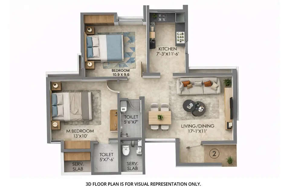 Floor plan for 2 BHK