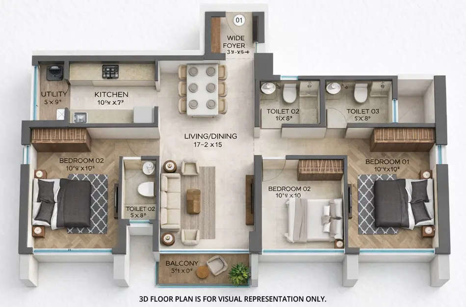 Floor plan for 3 BHK