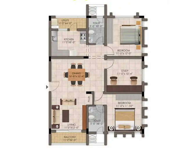 Floor plan for 2.5 BHK