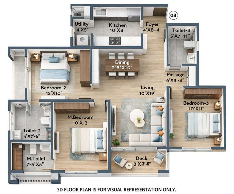 Floor plan for 3 BHK