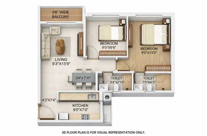 Runwal Lands End Kolshet Road - Floor plan 2 BHK 631 Sq.ft