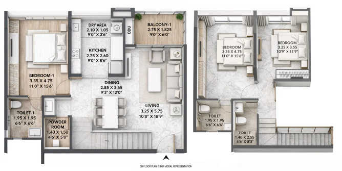 Mantra Meridian Balewadi - Floor plan 3 BHK 1171 Sq.ft