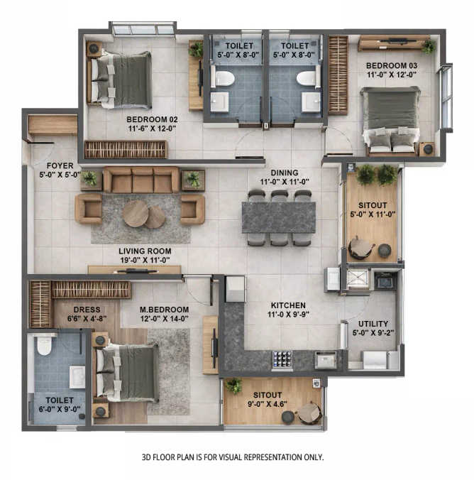 Sumadhura Sarang Whitefield - Floor plan 3 BHK 1920 Sq.ft
