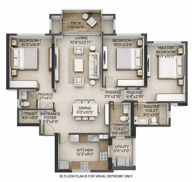 Hiranandani Empress Hill Powai - Floor plan 3 BHK 1452 Sq.ft