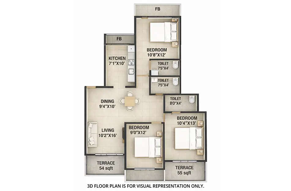 Floor plan for 3 BHK