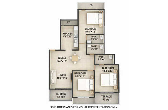 Satyam Mayfair Ulwe - Floor plan 3 BHK 676 Sq.ft