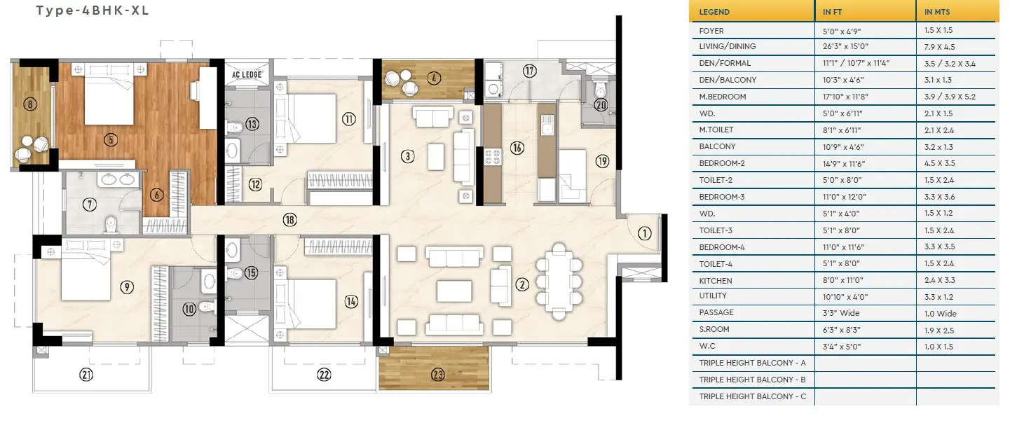 Floor plan for 4 BHK