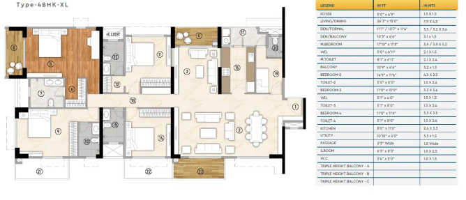 Godrej Blue New Alipore - Floor plan 4 BHK 2900 Sq.ft
