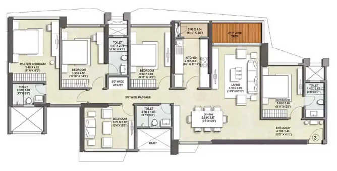 Kalpataru Magnus Bandra - Floor plan 4.5 BHK 1800 Sq.ft