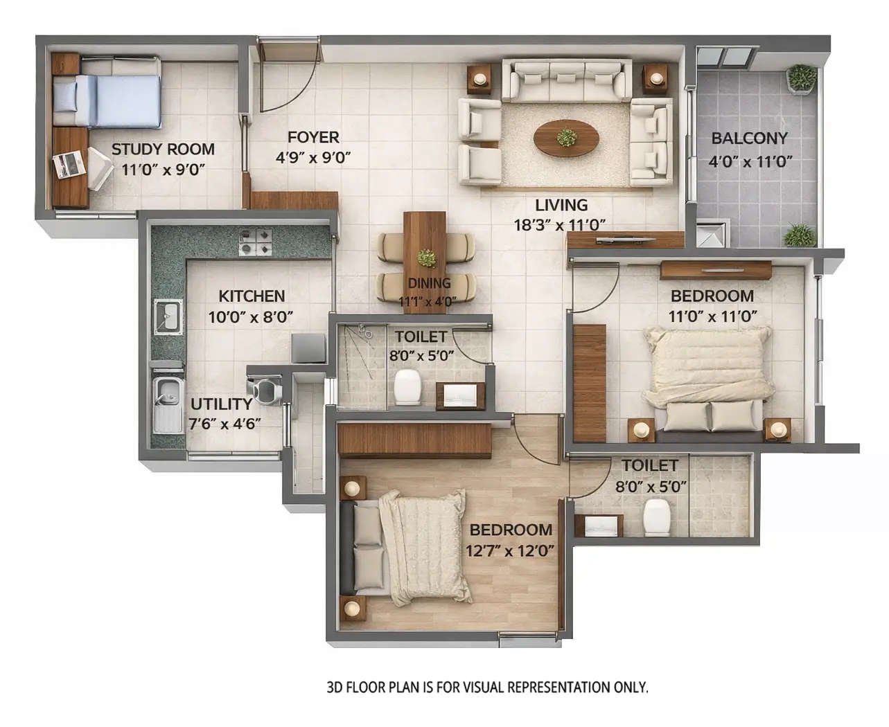 Floor plan for 3 BHK