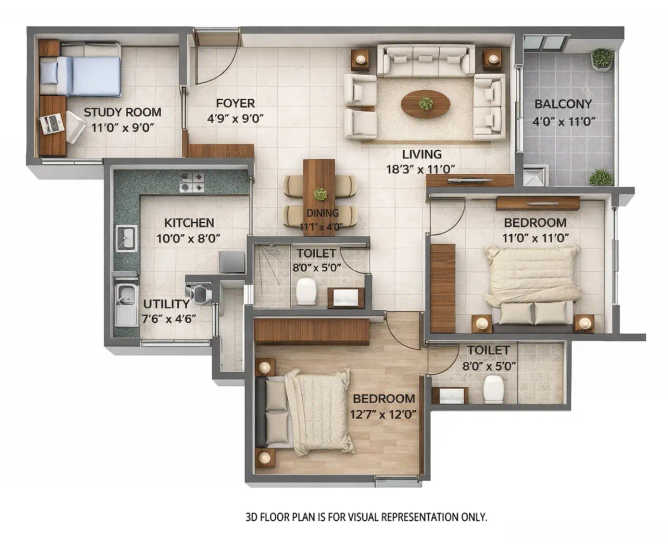Sumadhura Folium Whitefield - Floor plan 3 BHK 1445 Sq.ft