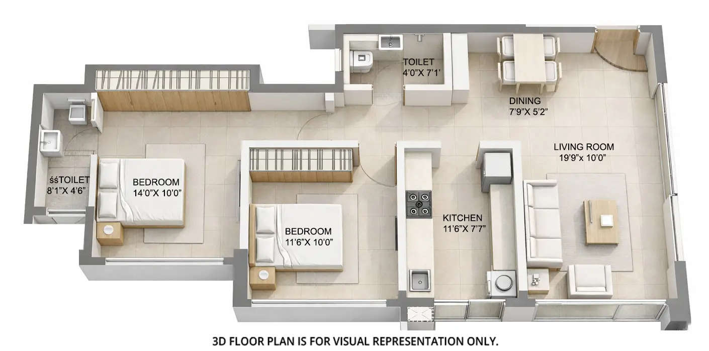 Floor plan for 2 BHK