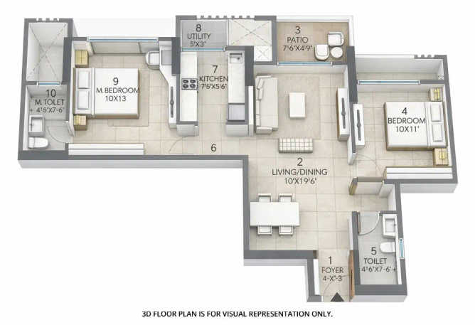 Rustomjee La Vie Majiwada - Floor plan 2 BHK 682 Sq.ft