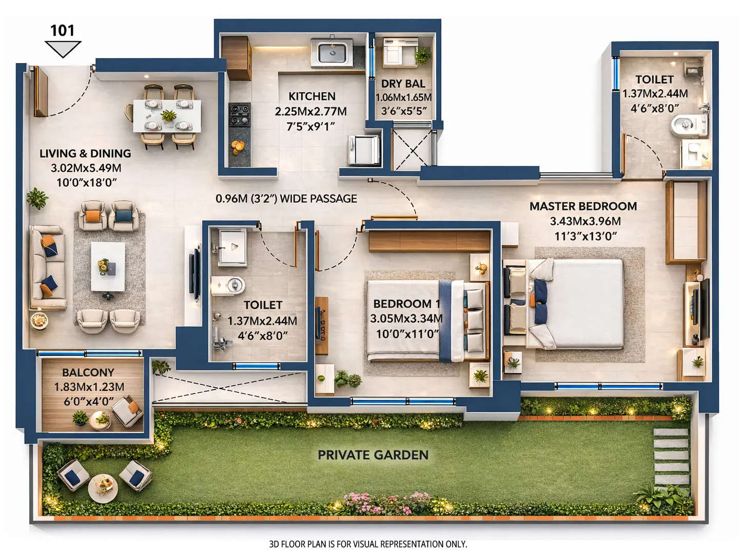 Floor plan for 2 BHK