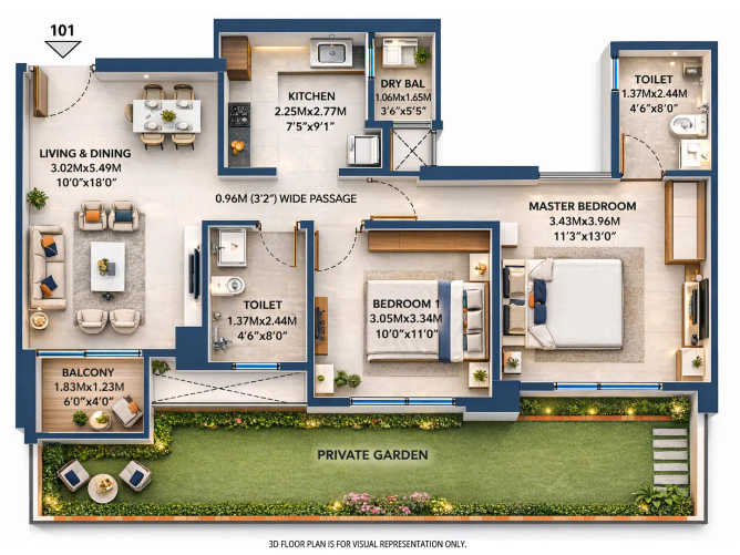 Birla Evam Manjri BK - Floor plan 2 BHK 909 Sq.ft