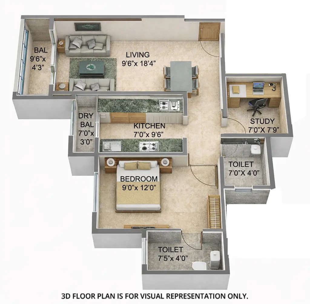 Floor plan for 2 BHK