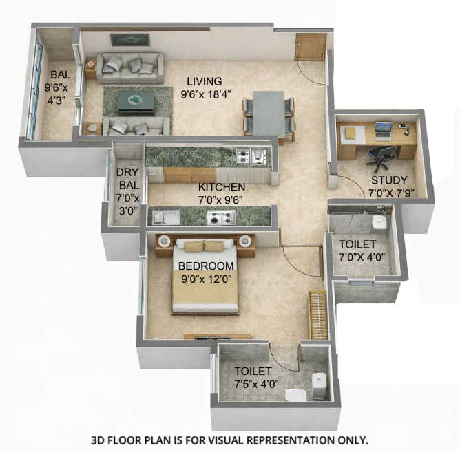 Sanghvi S3 Sky Greens Mira Bhayandar - Floor plan 2 BHK 580 Sq.ft