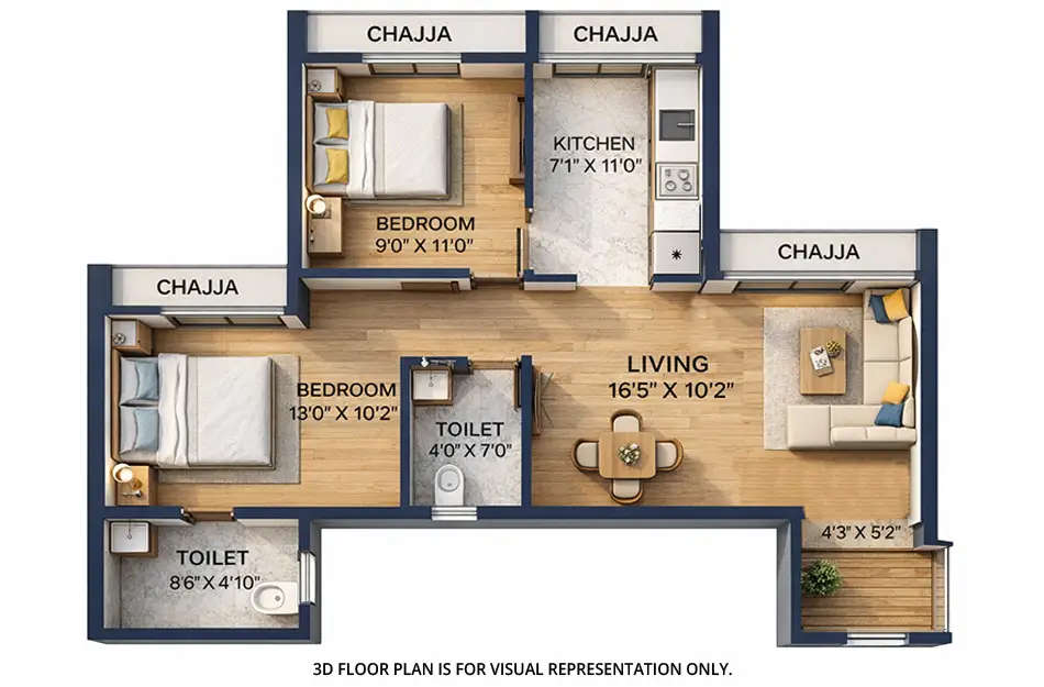 Floor plan for 2 BHK