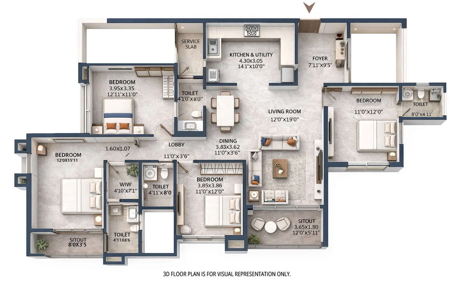 Floor plan for 4 BHK