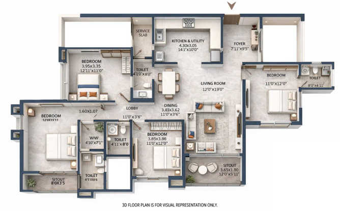 Yoo Pristine Akurdi - Floor plan 4 BHK 1562 Sq.ft