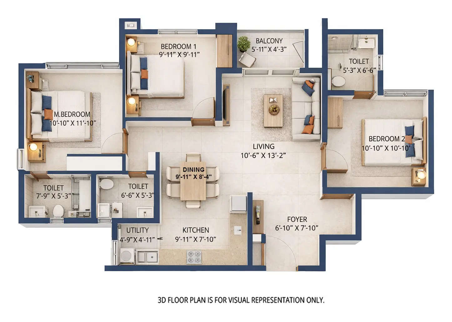 Floor plan for 3 BHK