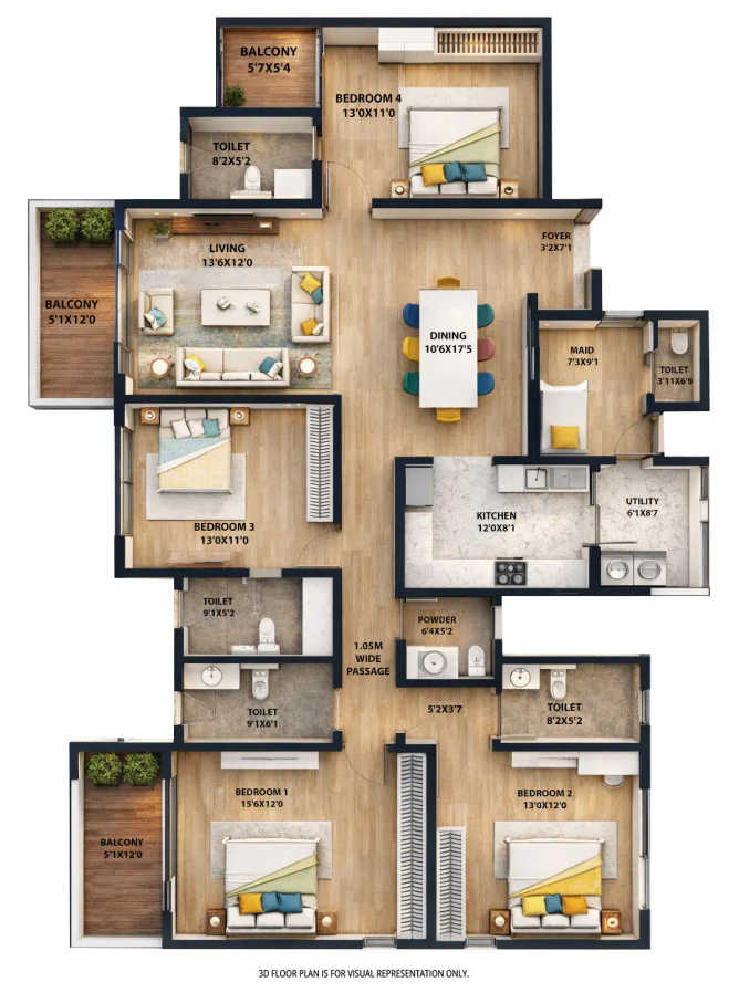 The Prestige City Sarjapura - Floor plan 4 BHK 2600 Sq.ft
