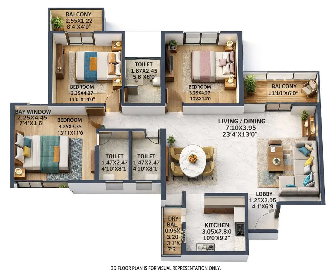 Floor plan for 3 BHK