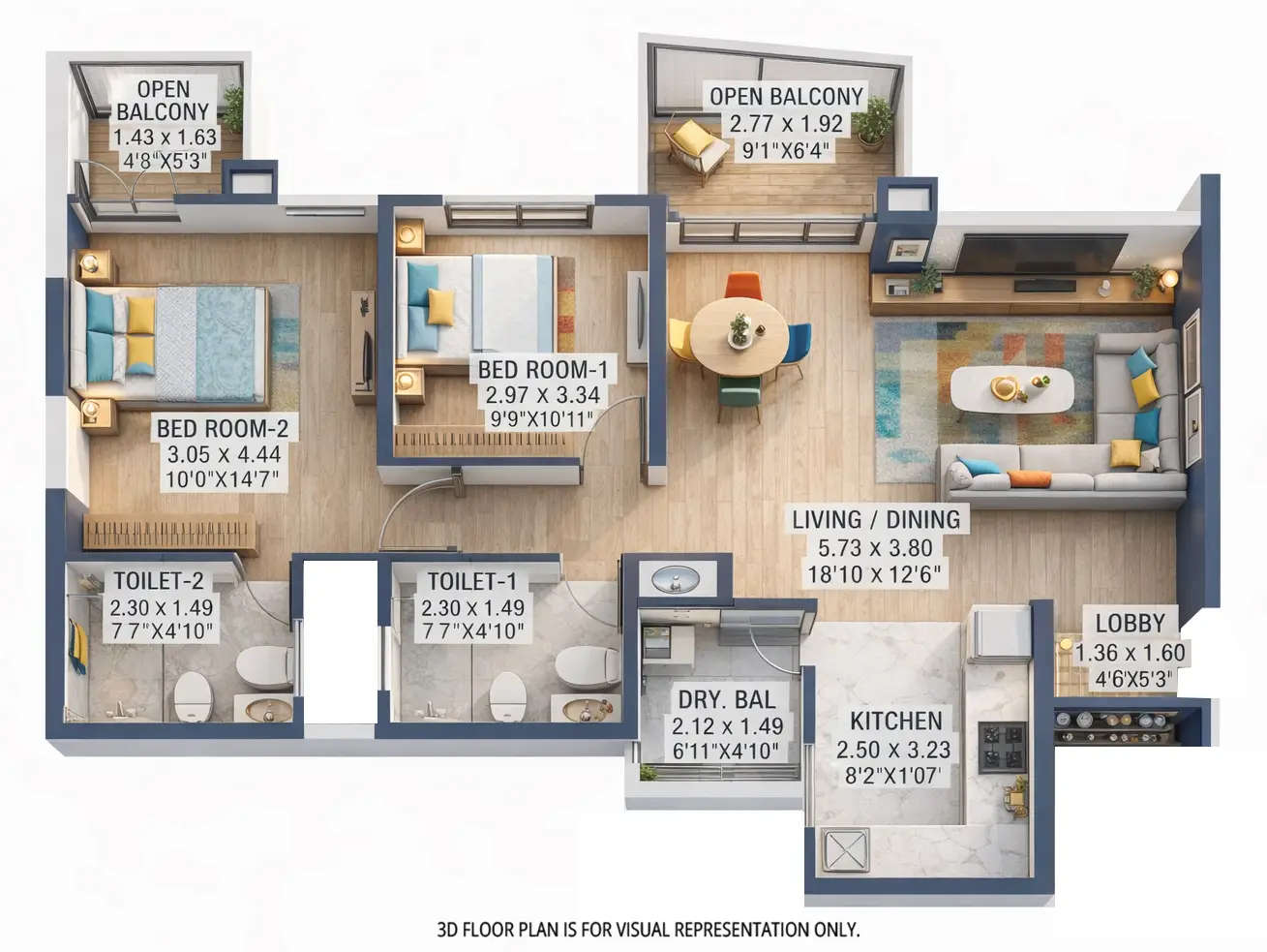 Floor plan for 2 BHK