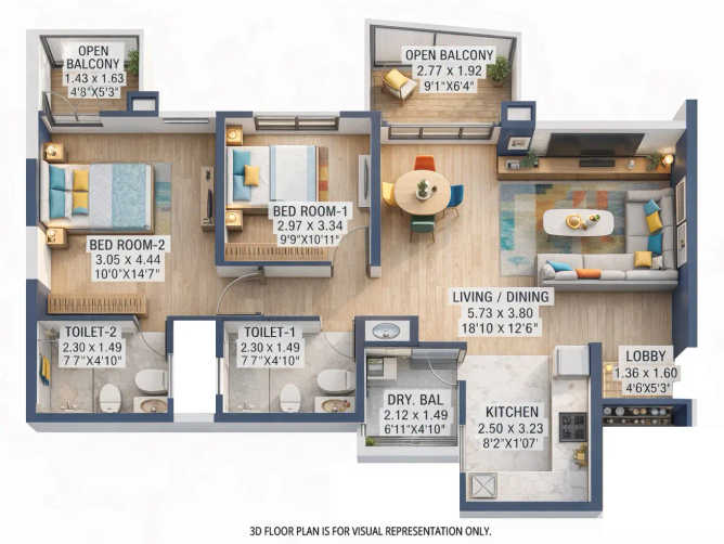 Pharande Puneville Punawale - Floor plan 2 BHK 874 Sq.ft