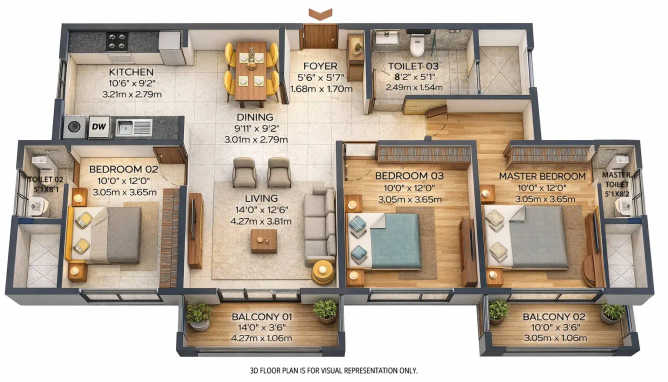 Brigade Valencia Banahalli - Floor plan 3 BHK 1678 Sq.ft