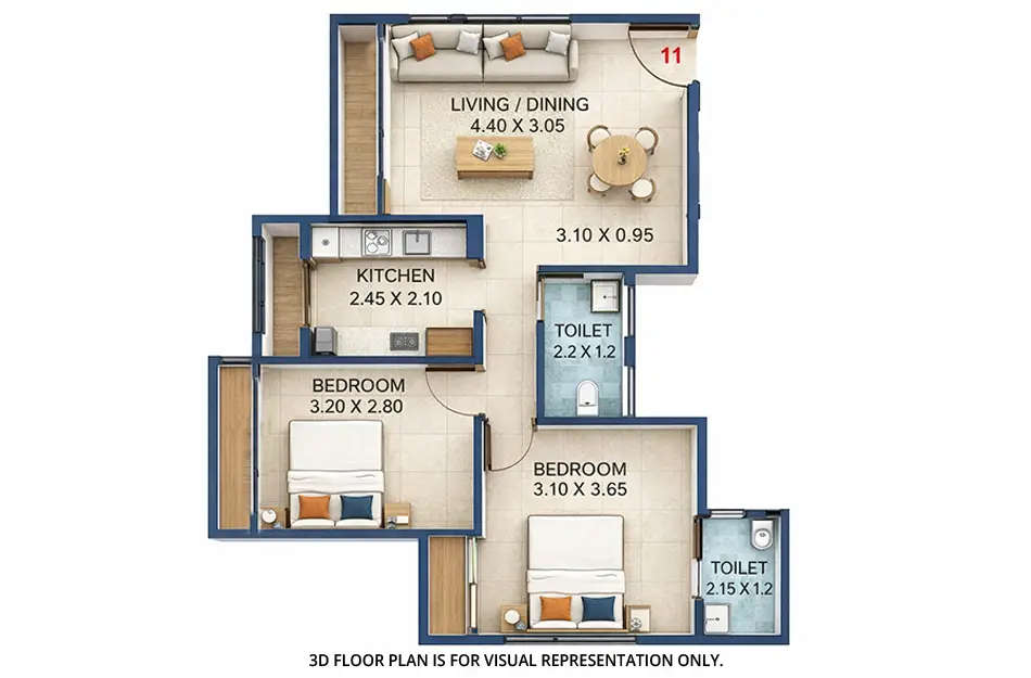 Floor plan for 2 BHK