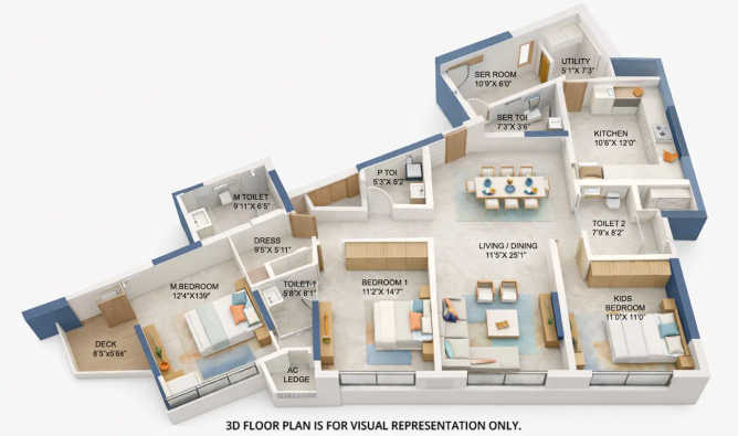 Adani Ten BKC Bandra - Floor plan 3 BHK 1428 Sq.ft