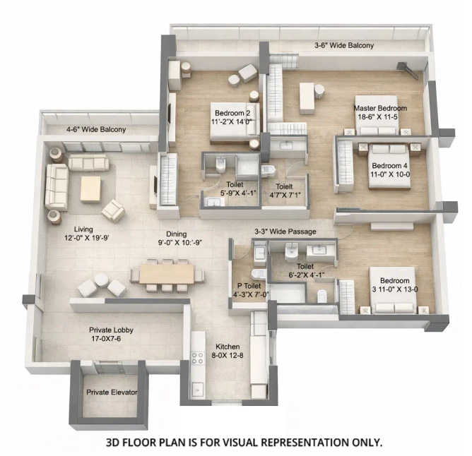 Sunteck City 5th Avenue Goregaon - Floor plan 4 BHK 1700 Sq.ft