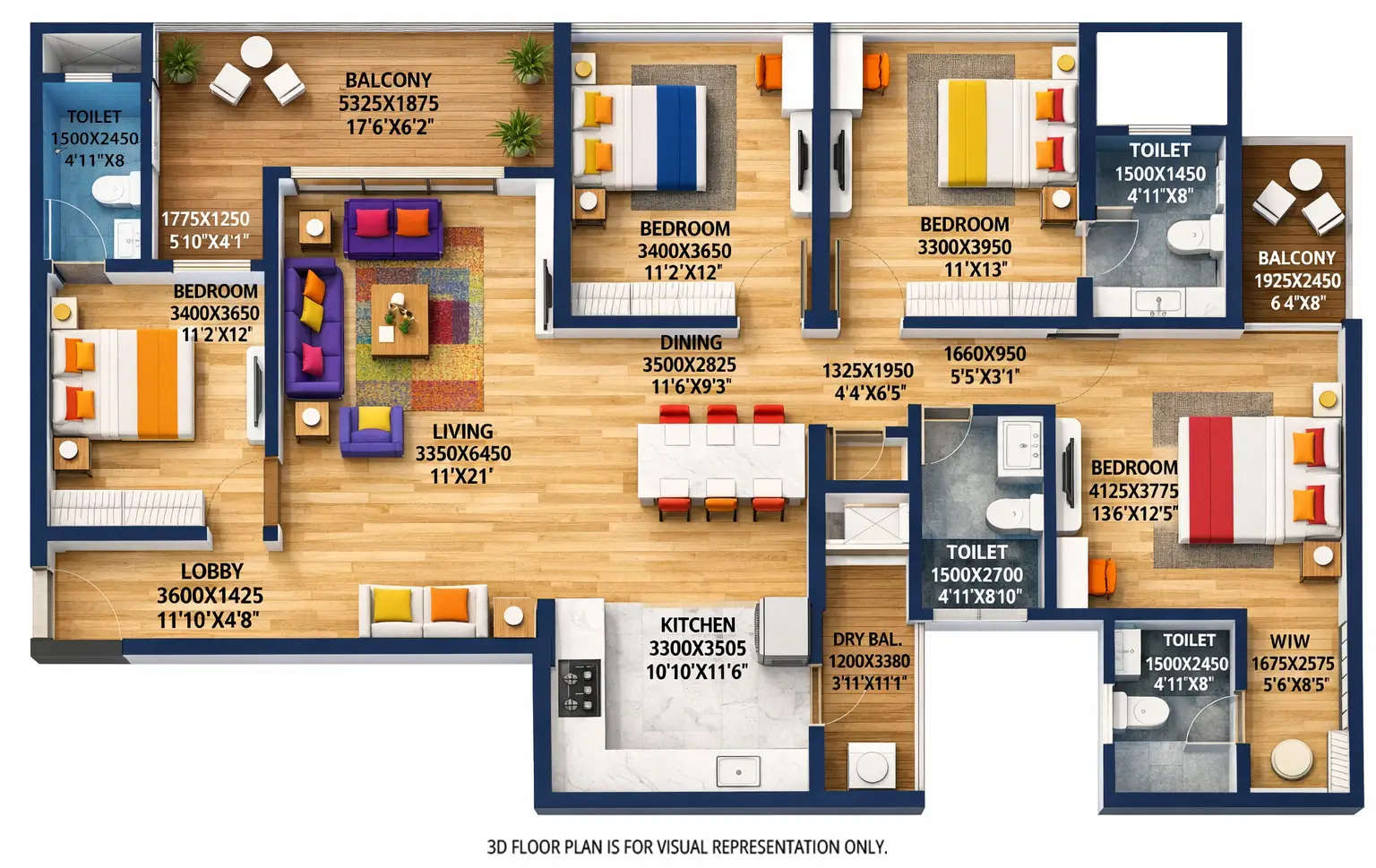 Floor plan for 4 BHK