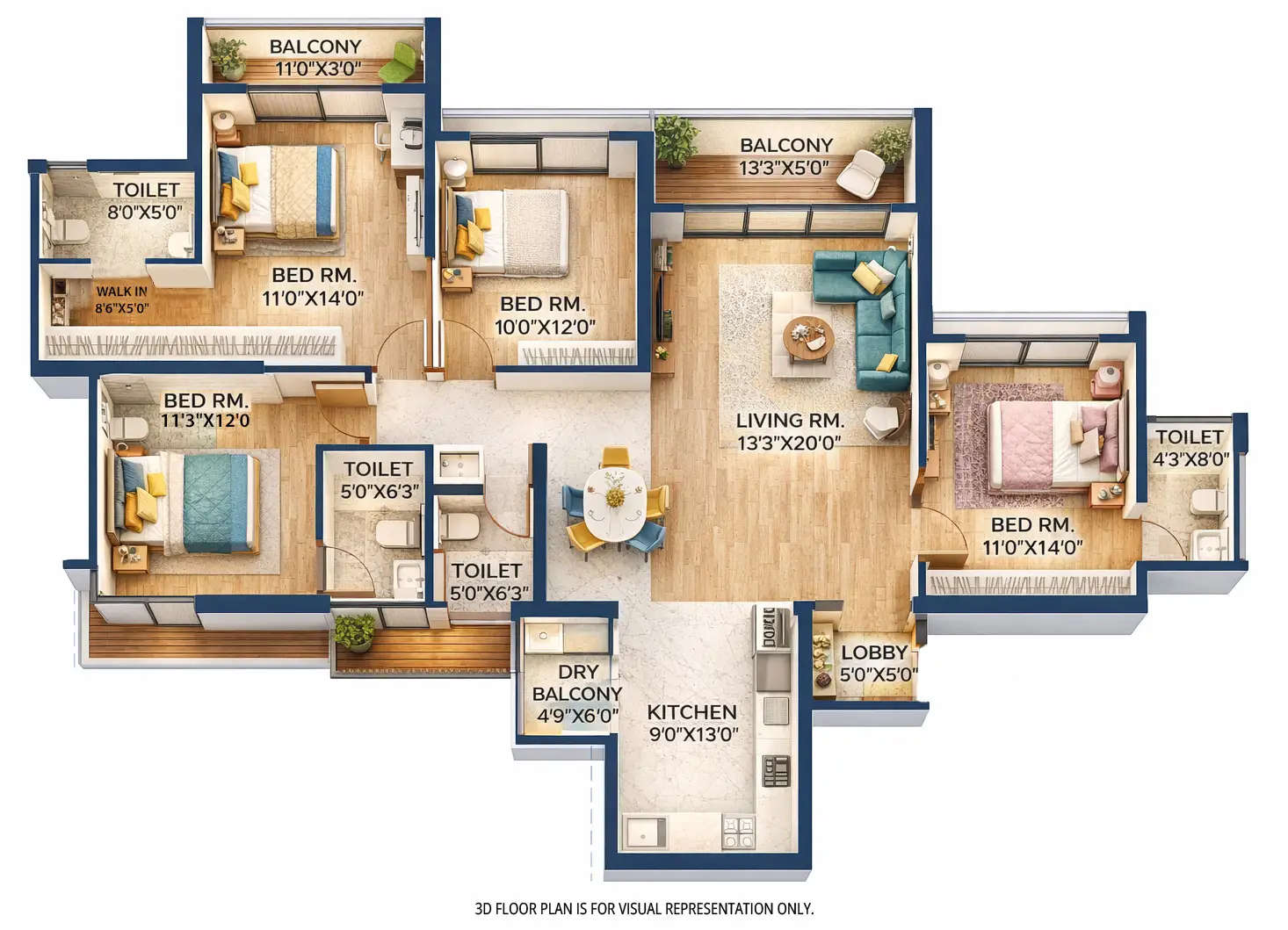 Floor plan for 4 BHK