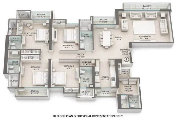Sheth Avalon Majiwada - Floor plan 4 BHK 2241 Sq.ft