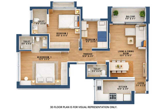 Raheja World Residences Juinagar - Floor plan 3 BHK 725 Sq.ft