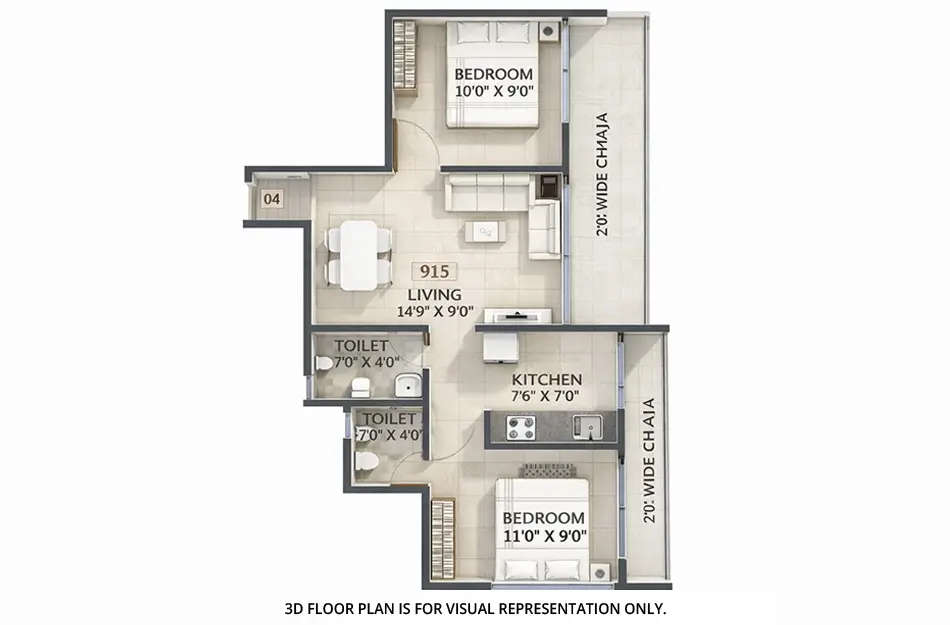 Floor plan for 2 BHK