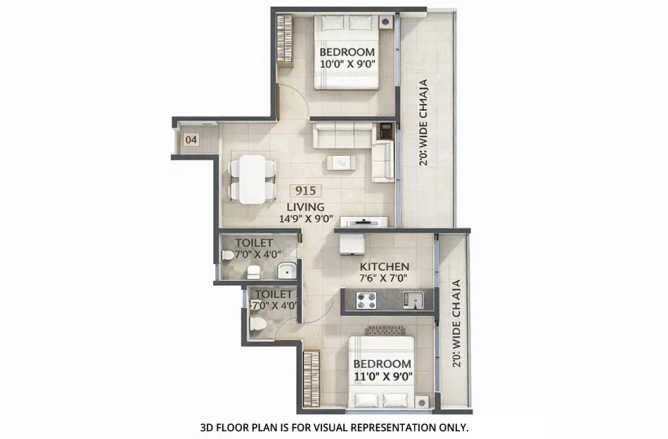 Gami Tiara Taloja - Floor plan 2 BHK 915 Sq.ft